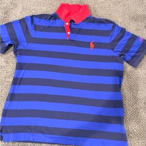 Polo Ralph Lauren Men's Blue and Red Striped Polo Shirt
